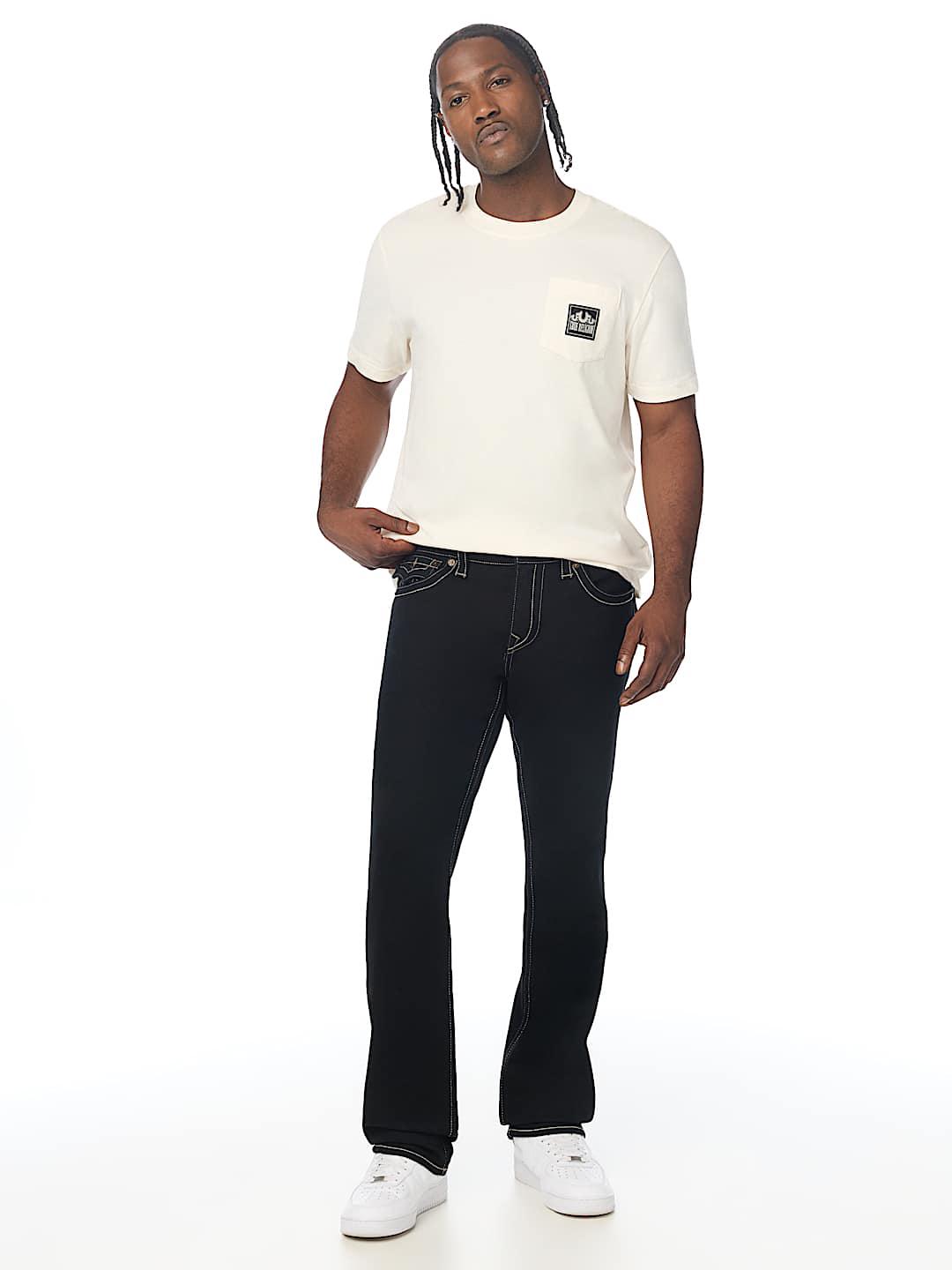 True Religion Men Black Solid Ricky SN Straight Fit Jeans