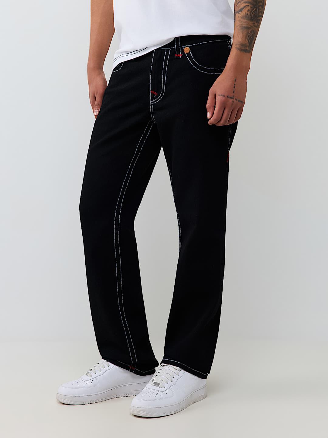 True Religion Men Black Solid Ricky Super T Straight Fit Jeans