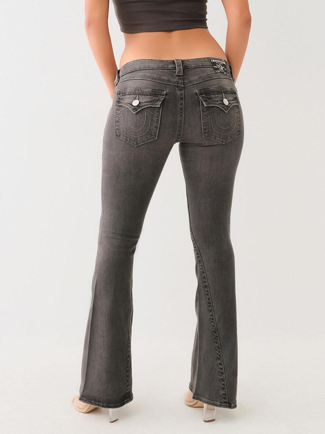 True Religion Women Joey Charcoal Grey Solid Flare Fit Jeans
