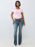 True Religion Women Pink Embroidered Regular Fit T-Shirt