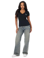 True Religion Women Black Embellished Regular Fit T-Shirt