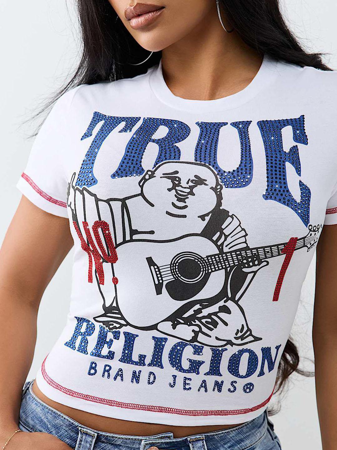 True Religion Women White Graphic Regular Fit T-Shirt