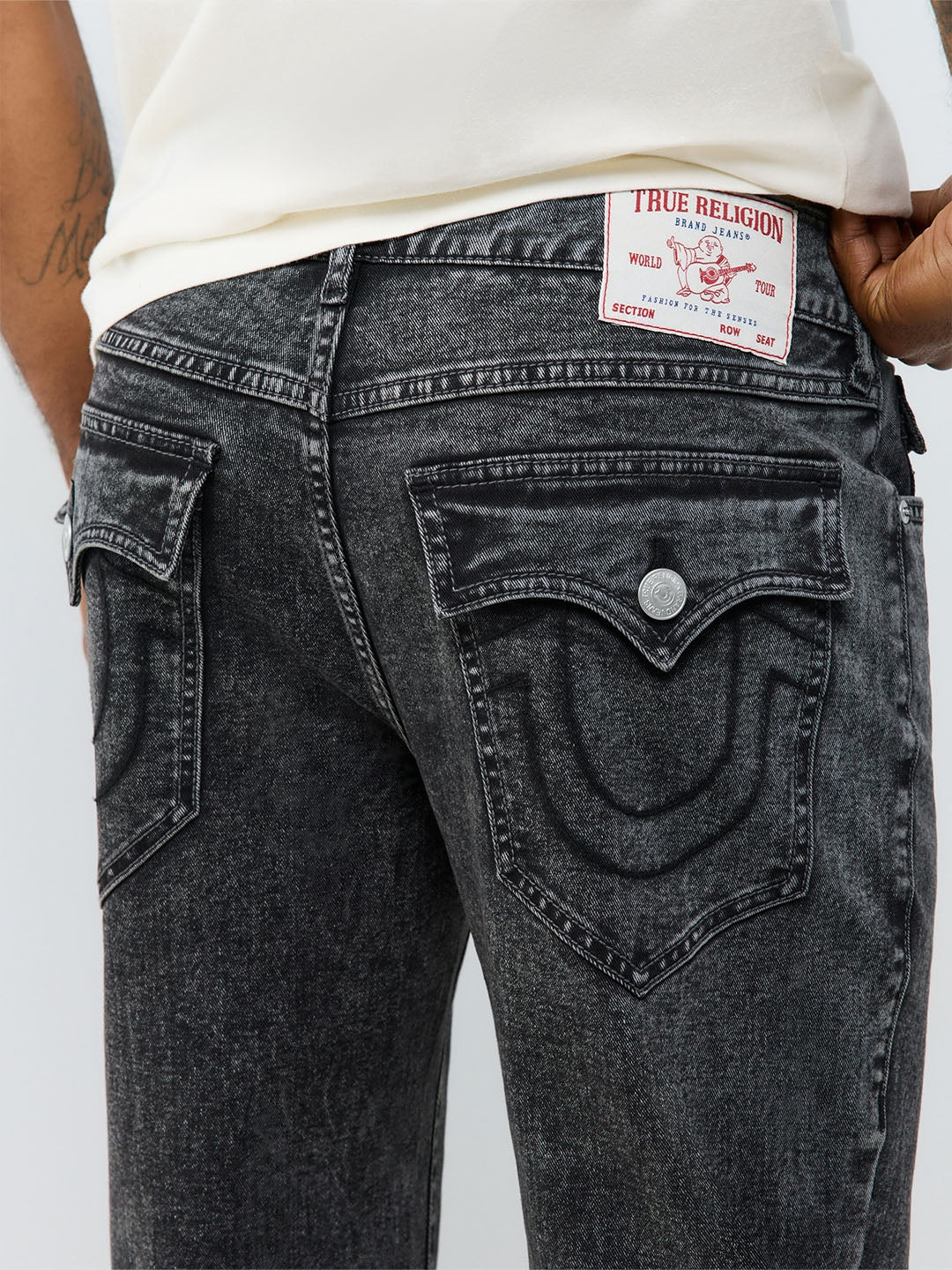 True Religion Men Grey Geno SN Solid Slim Fit Jeans