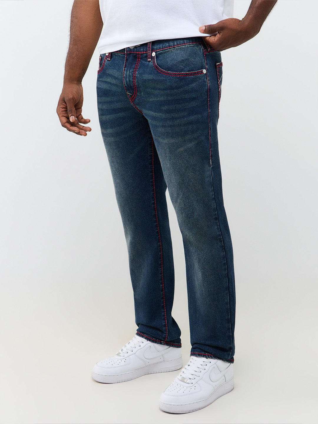 True Religion Men Navy Blue Geno Big T Solid Slim Fit Jeans
