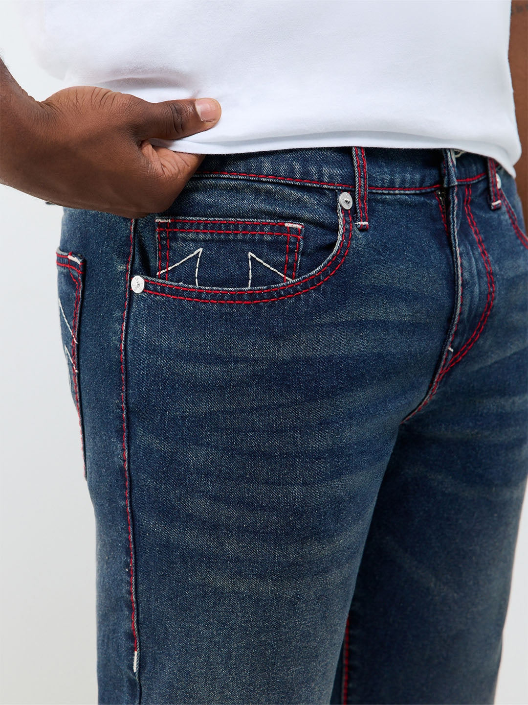 True Religion Men Navy Blue Geno Big T Solid Slim Fit Jeans