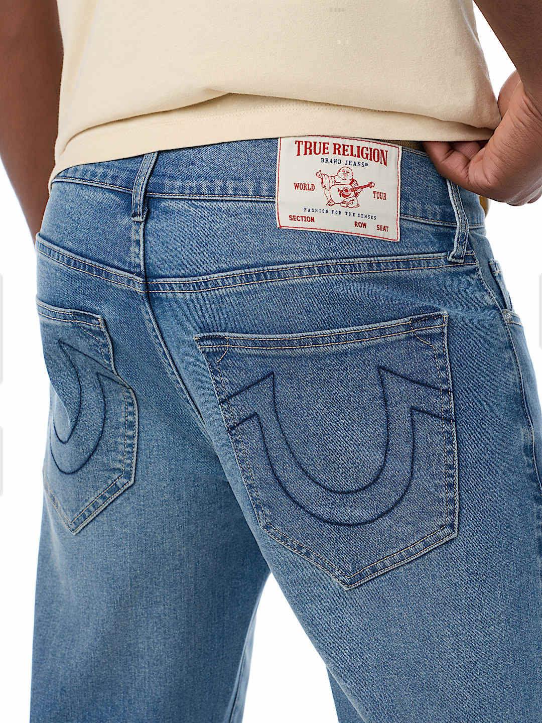 True Religion Men Ricky SN Blue Solid Straight Fit Jeans