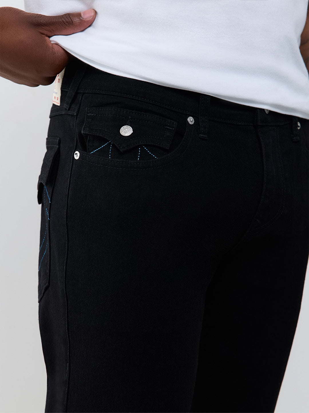True Religion Men Black Ricky SN Solid Straight Fit Jeans