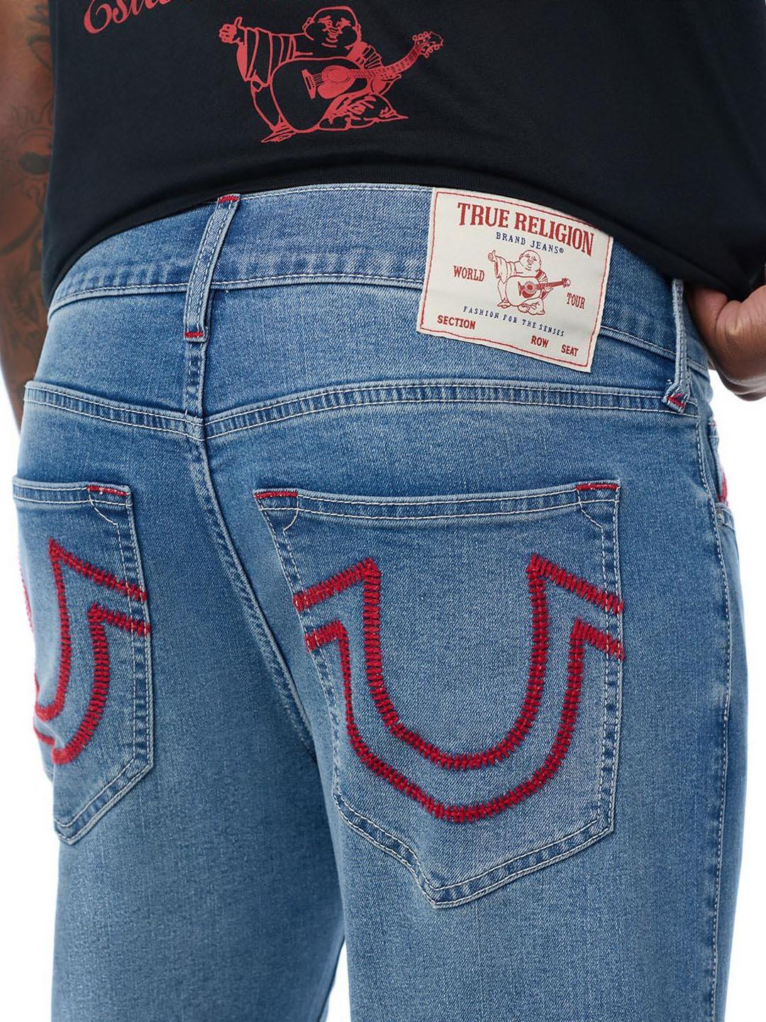 True Religion Men Ricky SN Blue Solid Straight Fit Jeans