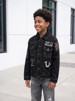 True Religion Boys Black Graphic Regular Fit Cotton Denim Jacket
