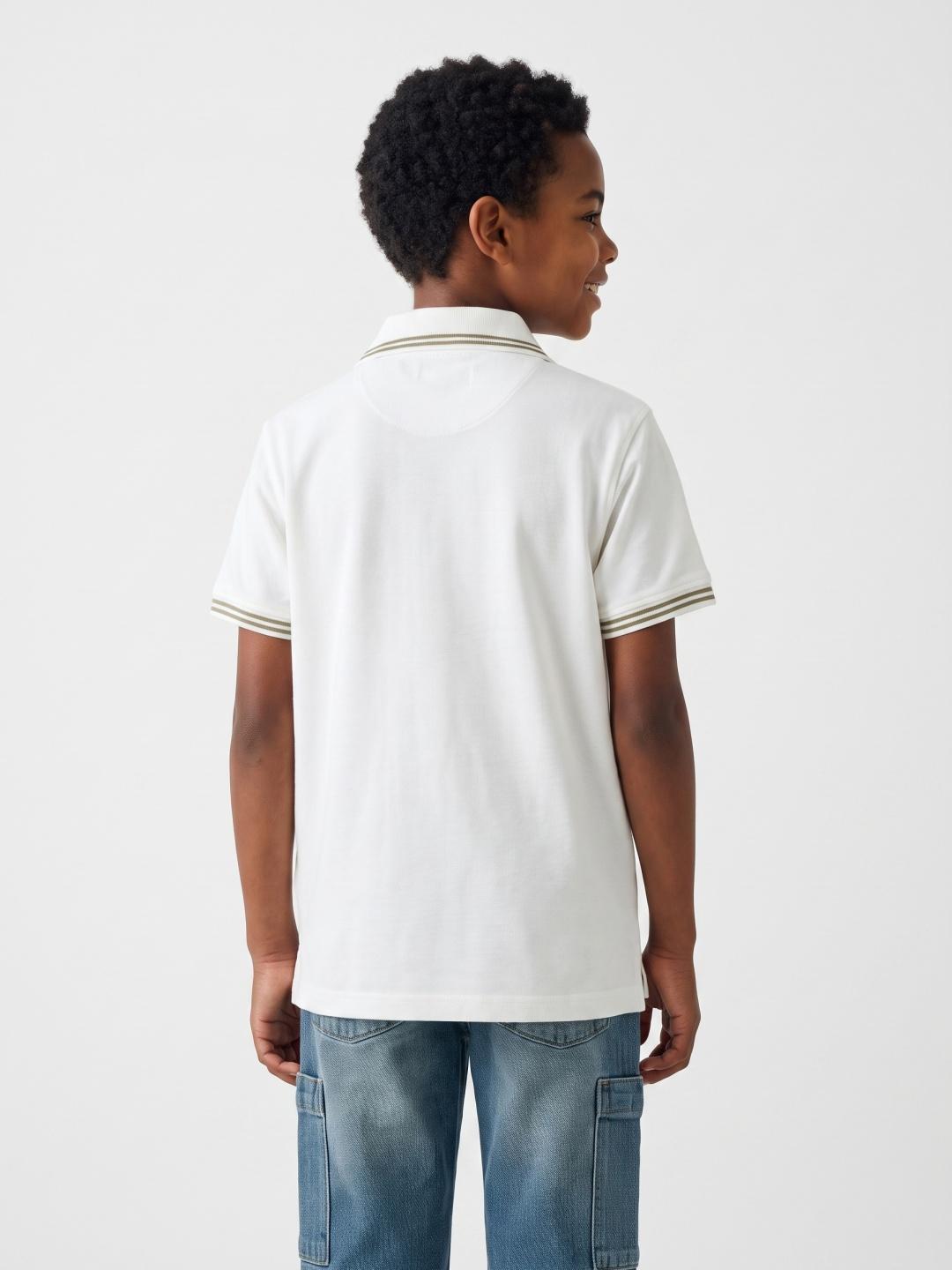 True Religion Boys White Regular Fit Solid Cotton Polo T-Shirt