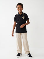 True Religion Boys Regular Fit Black Solid Pure Cotton Polo Tshirt