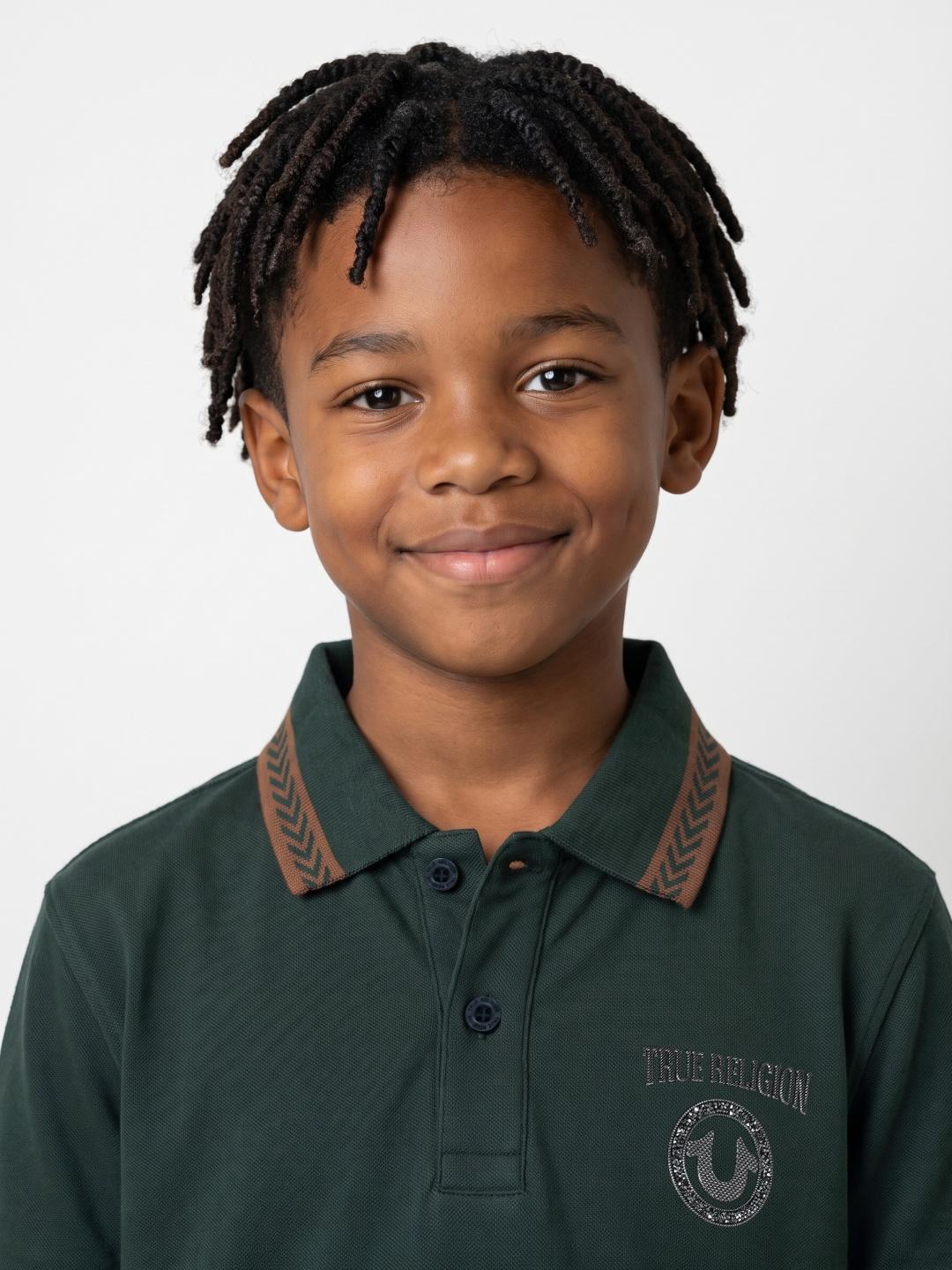 True Religion Boys Green Solid Regular Fit Polo T-Shirt