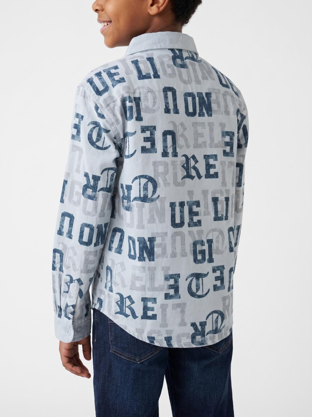 True Religion Off White Regular Fit Printed Pure Cotton Shirt