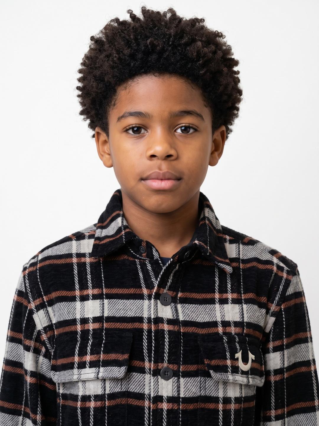 True Religion Boys Black Checked Regular Fit Cotton Shirt