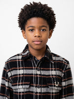 True Religion Boys Black Checked Regular Fit Cotton Shirt
