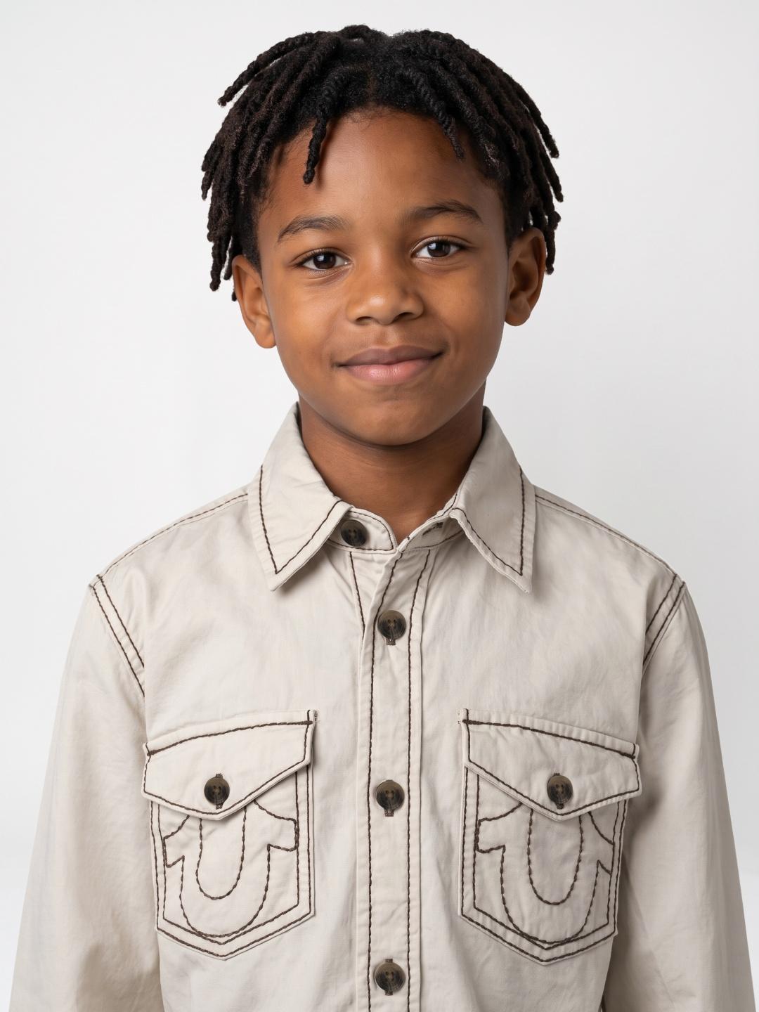 True Religion Boys Off White Solid Regular Fit Shirt