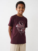 True Religion Boys Regular Fit Maroon Printed Pure Cotton Tshirt