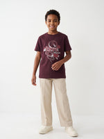 True Religion Boys Regular Fit Maroon Printed Pure Cotton Tshirt