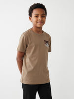 True Religion Boys Regular Fit Beige Solid Pure Cotton Tshirt