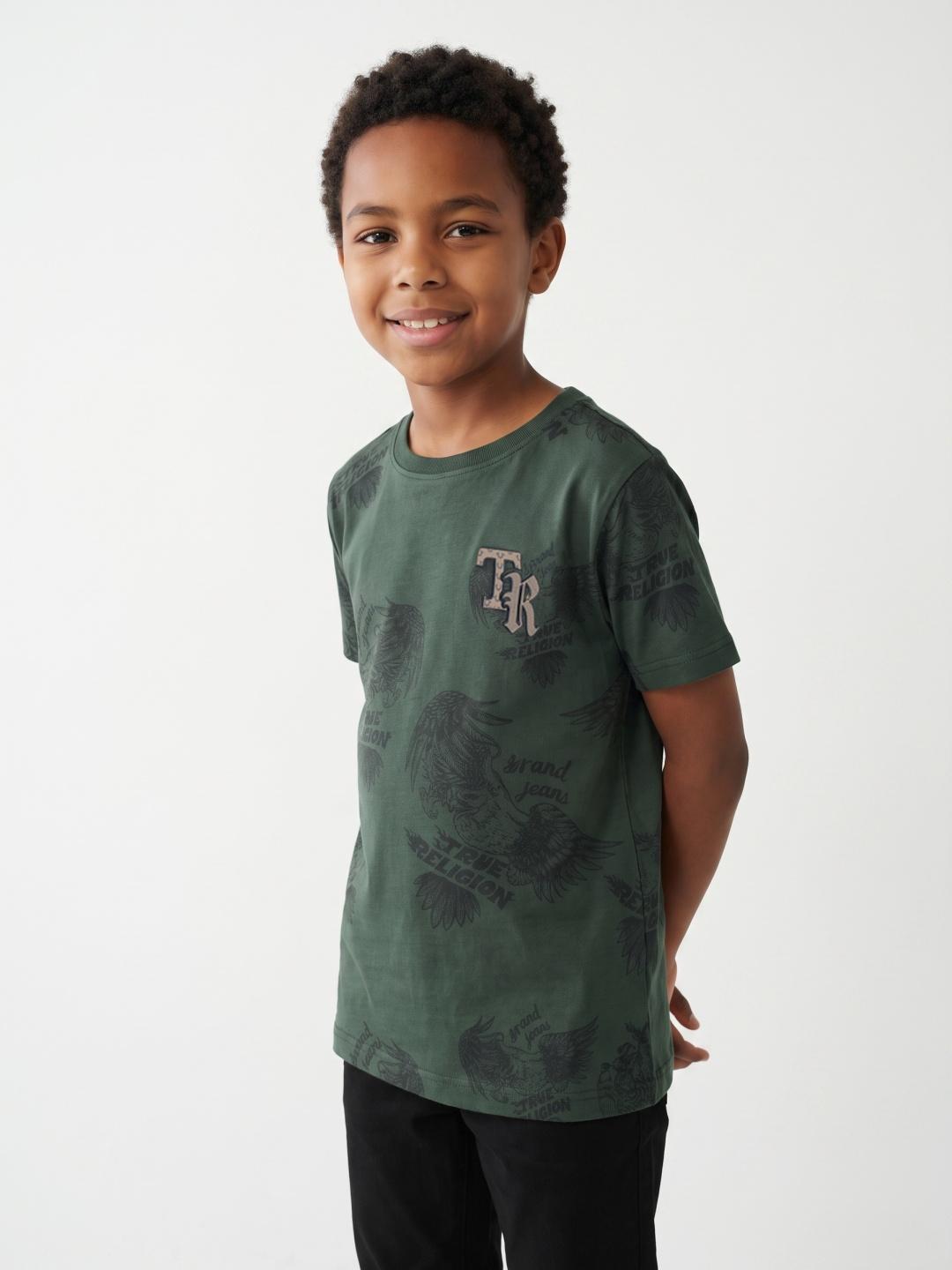 True Religion Green Regular Fit Printed Cotton Tshirt