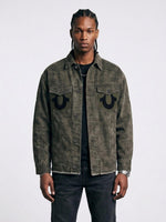 True Religion Men Olive Solid Regular Fit Cotton Denim Jacket