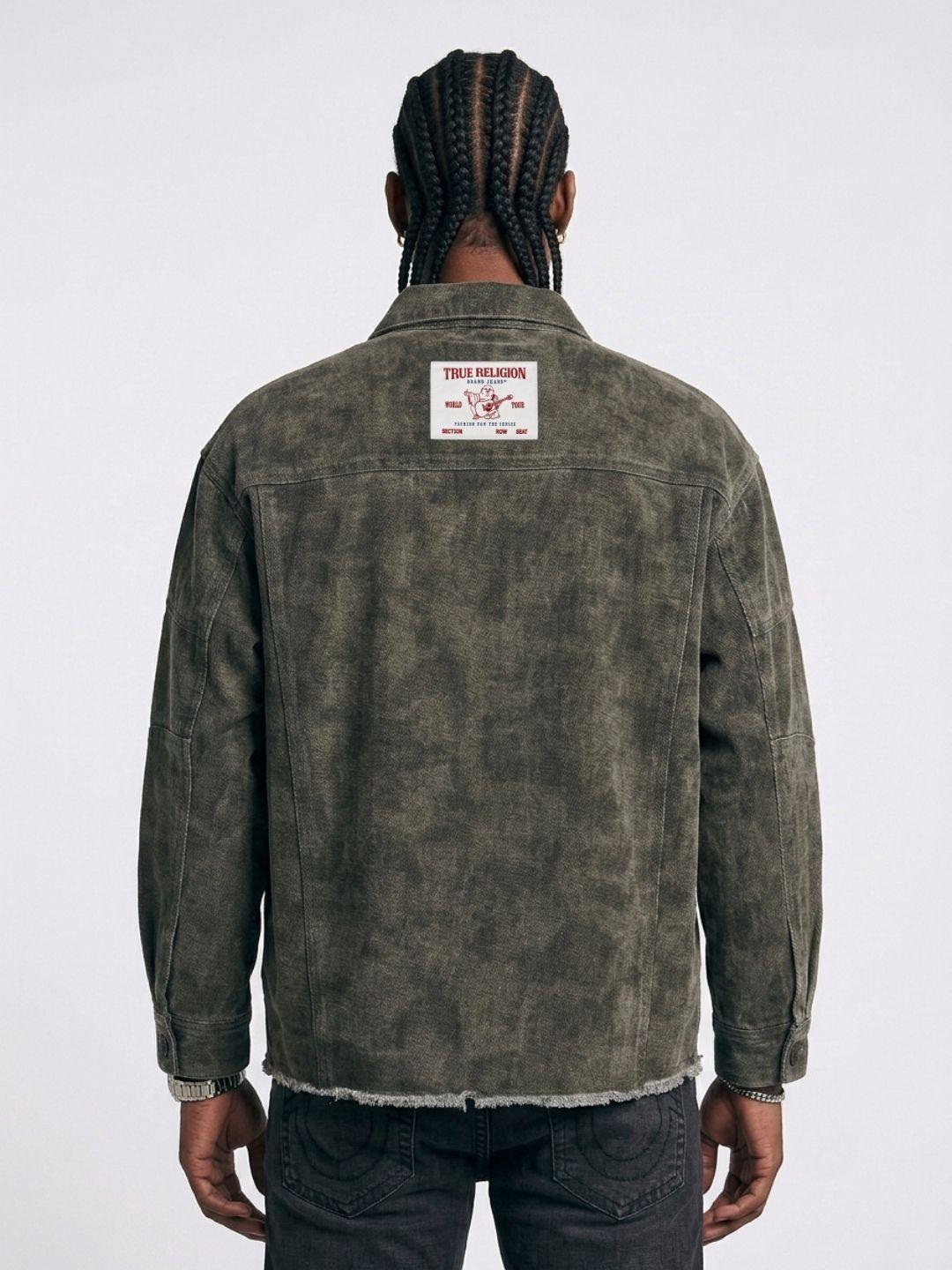 True Religion Men Olive Solid Regular Fit Cotton Denim Jacket