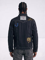 True Religion Men Black Embroidered Patch Detaling Denim Jacket