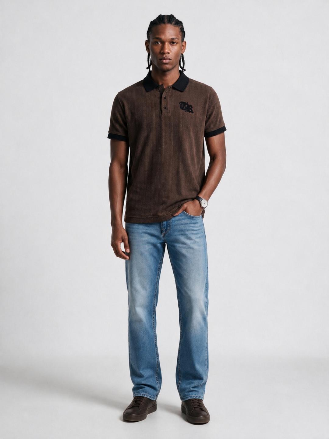 True Religion Men Brown Regular Fit Solid Polo T-Shirt