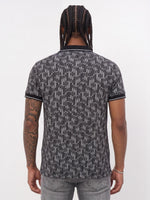 True Religion Men Black Regular Fit Jaquard Polo T-Shirt