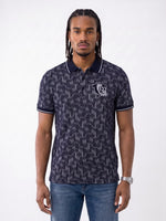 True Religion Men Navy Blue Regular Fit Jaquard Polo T-Shirt