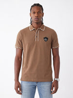 True Religion Men Khaki Solid Regular Fit Polo T-Shirt