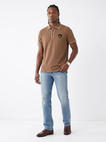True Religion Men Khaki Solid Regular Fit Polo T-Shirt
