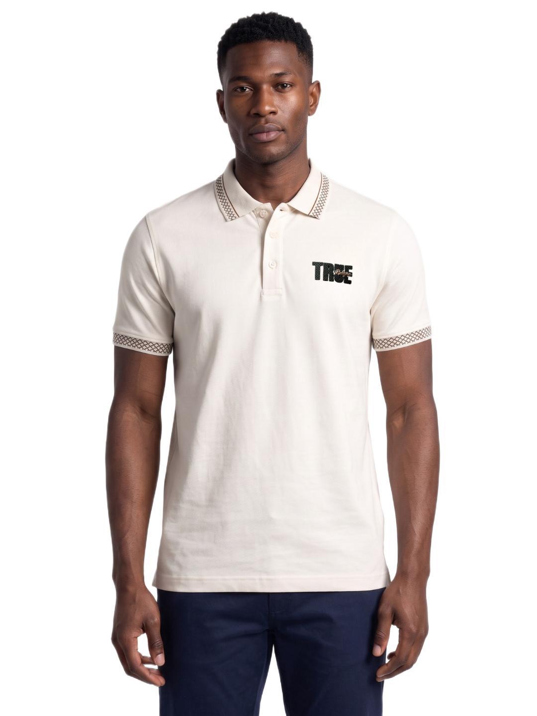 True Religion Men Off White Regular Fit Solid Pure Cotton Polo Tshirt