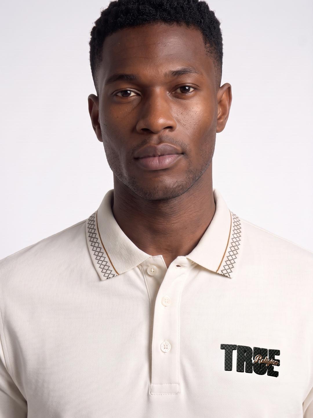 True Religion Men Off White Regular Fit Solid Pure Cotton Polo Tshirt