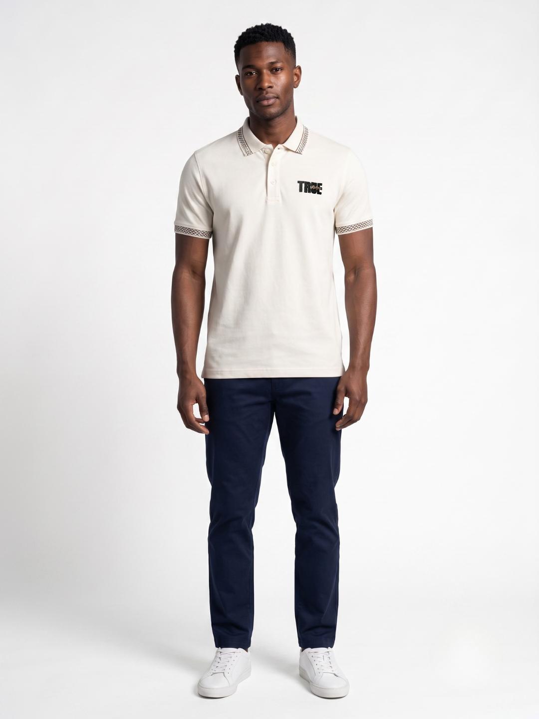 True Religion Men Off White Regular Fit Solid Pure Cotton Polo Tshirt