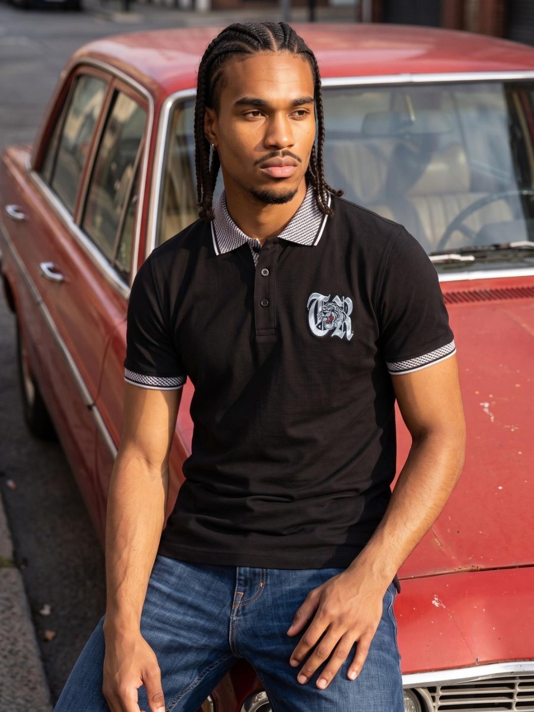 True Religion Black Regular Fit Solid Cotton Polo Tshirt