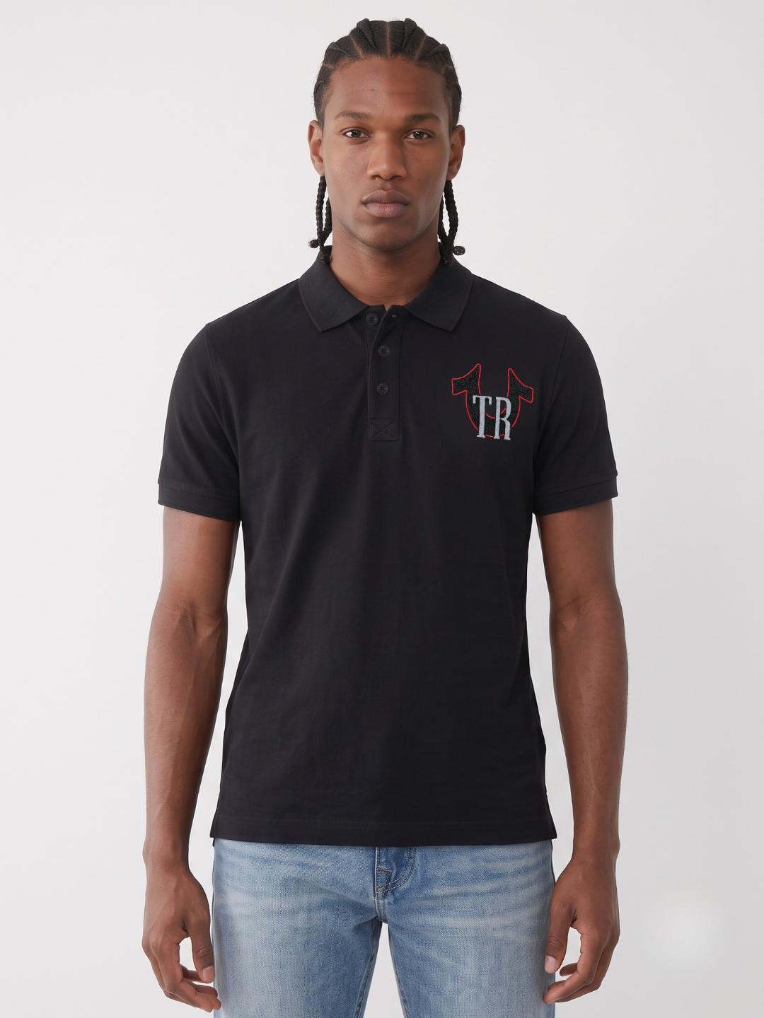 True Religion Men Black Solid Regular Cotton Polo T-Shirt
