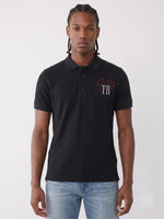 True Religion Men Black Solid Regular Cotton Polo T-Shirt
