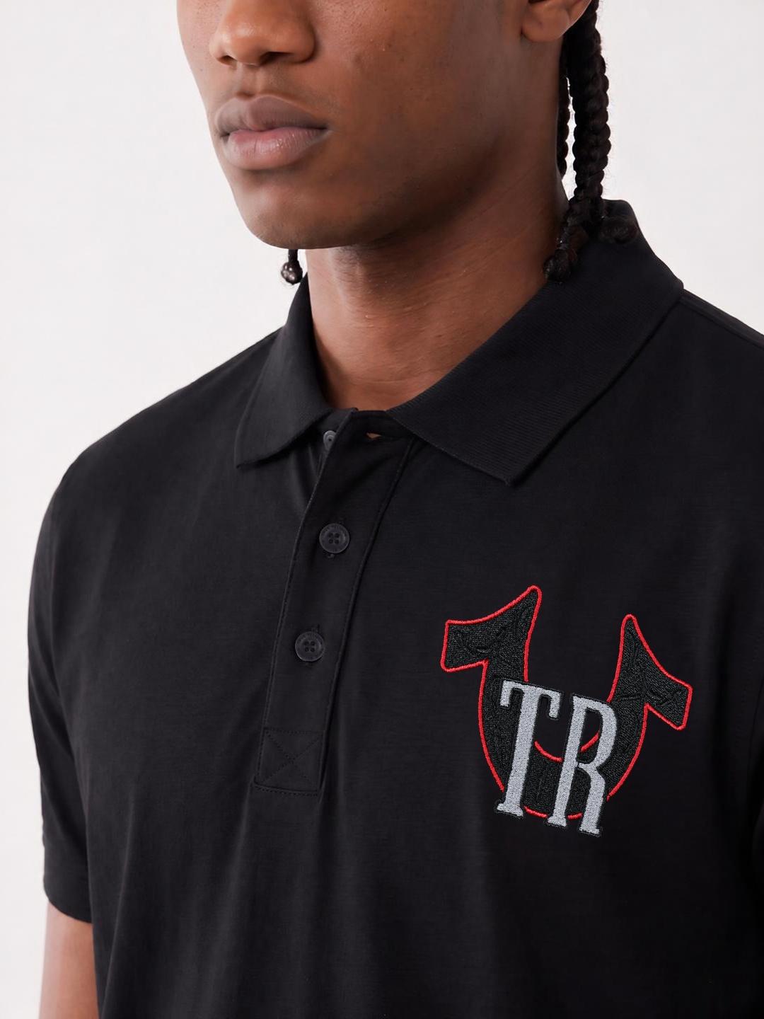 True Religion Men Black Solid Regular Cotton Polo T-Shirt