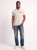 True Religion Off White Regular Fit Printed Pure Cotton Polo Tshirt