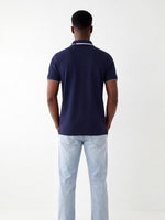 True Religion Men Navy Blue Solid Regular Fit Cotton Polo T-Shirt