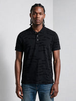 True Religion Men Black Jaquard Regular Fit Cotton Polo T-Shirt