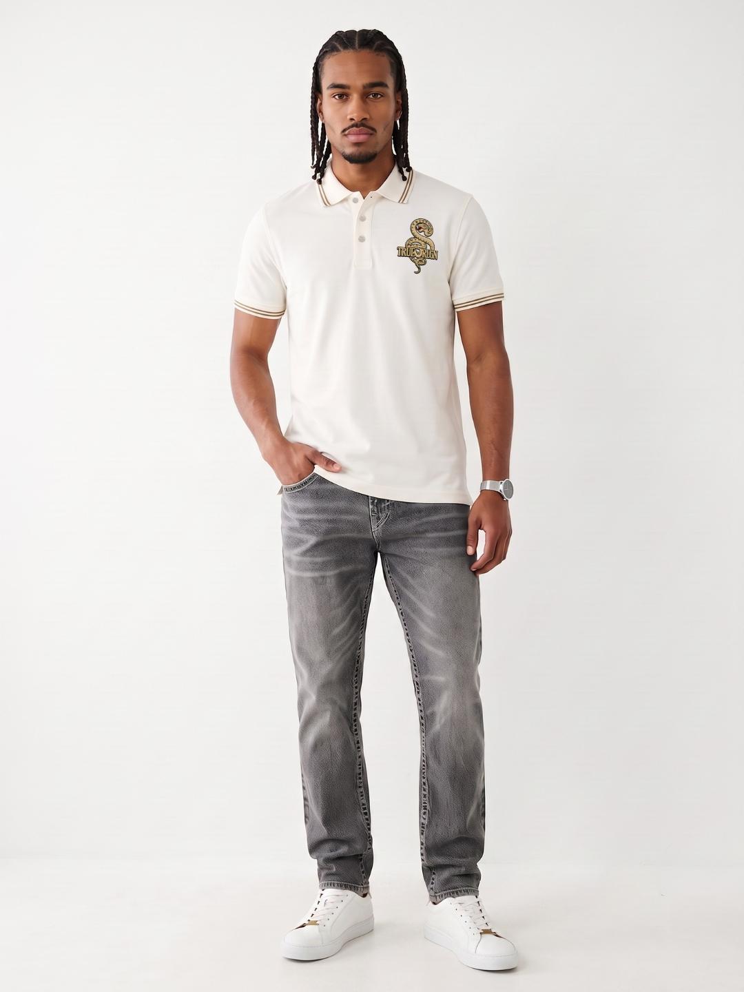True Religion White Regular Fit Solid Pure Cotton Polo Tshirt
