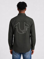 True Religion Men Olive Regular Fit Solid Shirt