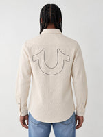 True Religion Men Off White Textured Regular Fit Shirt