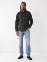 True Religion Men Olive Solid Regular Fit Cotton Shirt
