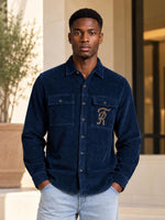 True Religion Men Navy Blue Solid Regular Fit Cotton Shirt