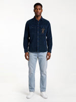 True Religion Men Navy Blue Solid Regular Fit Cotton Shirt
