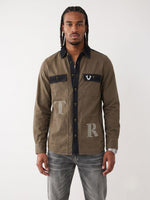 True Religion Men Khaki Regular Fit Graphic Cotton Shirt