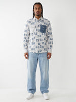 True Religion Off White Regular Fit Printed Pure Cotton Shirt